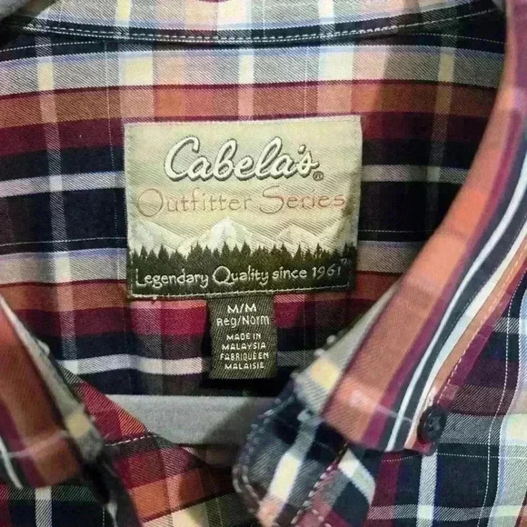Men's Cabelas Outfitter Series Care-free Cotton Plaid Shirt - Black/Brown - Sz M - Picture 4 of 8